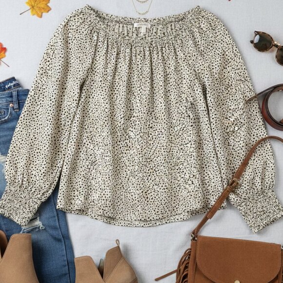 Sanctuary Tops - Sanctuary Cream & Black Spotted Off-The-Shoulder Top